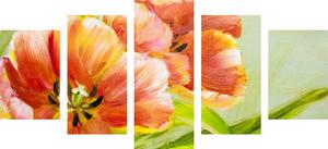 5-dijelna slika crveni tulipani u vintage dizajnu