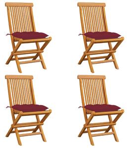VidaXL Vrtne stolice s bordo jastucima 4 kom od masivne tikovine