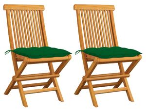 VidaXL Vrtne stolice sa zelenim jastucima 2 kom od masivne tikovine