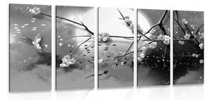 5-dijelna slika grane stabla dok je mjesec pun u crno-bijelom dizajnu