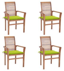 VidaXL Blagovaonske stolice s jarko zelenim jastucima 4 kom tikovina
