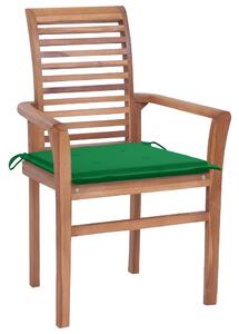 VidaXL Blagovaonske stolice sa zelenim jastucima 8 kom od tikovine