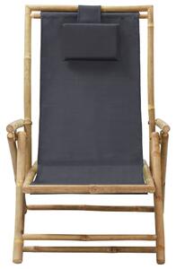 VidaXL Nagibna stolica za opuštanje od bambusa i tkanine tamnosiva