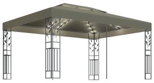 VidaXL Sjenica s duplim krovom i LED svjetlima 3 x 4 m smeđe-siva