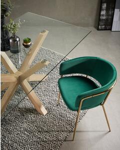 Stakleni blagavaonski stol s podstoljem od prirodnog drveta Kave Home, 160 x 90 cm