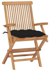 VidaXL Vrtne stolice s crnim jastucima 2 kom od masivne tikovine