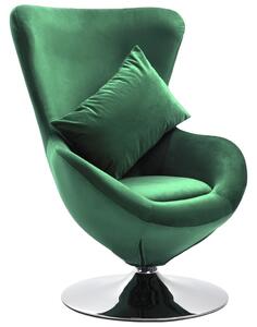 VidaXL Okretna jajolika stolica s jastukom tamnozelena baršunasta