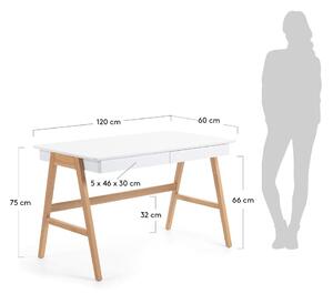 Radni stol s bijelom pločom Kave Home Ingo, 120 x 60 cm