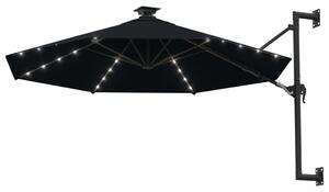 VidaXL Zidni suncobran s LED svjetlima i metalnom šipkom 300 cm crni
