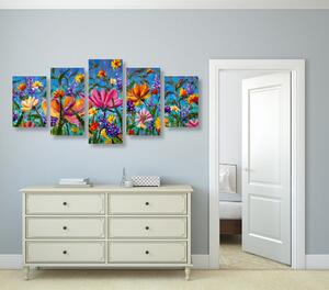 5-dijelna slika šareno cvijeće na livadi