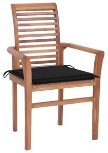 VidaXL Blagovaonske stolice s crnim jastucima 2 kom masivna tikovina