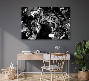 Slika glava lava u crno-bijelom dizajnu