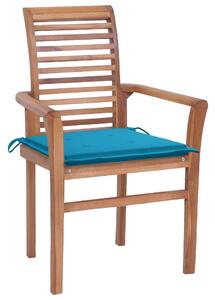 VidaXL Blagovaonske stolice s plavim jastucima 2 kom masivna tikovina
