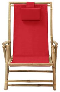 VidaXL Nagibna stolica za opuštanje od bambusa i tkanine crvena