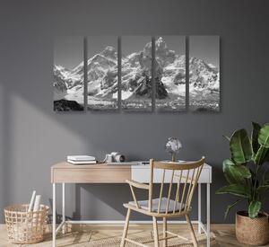 5-dijelna slika prekrasan planinski vrh u crno-bijelom dizajnu