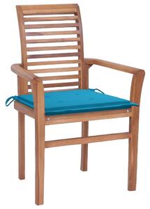 VidaXL Blagovaonske stolice s plavim jastucima 6 kom masivna tikovina