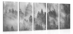5-dijelna slika planine u magli u crno-bijelom dizajnu