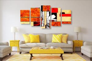 5-dijelna slika narančasta cvjetna apstrakcija