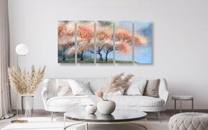 5-dijelna slika akvarelna rascvjetana stabla