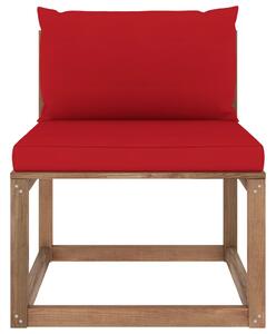 VidaXL Srednja vrtna sofa od paleta s crvenim jastucima