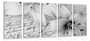 5-dijelna slika ljiljan na starom dokumentu u crno-bijelom dizajnu