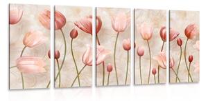 5-dijelna slika staroružičasti tulipani