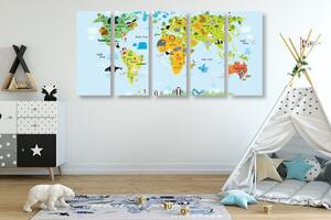 5-dijelna slika dječji zemljovid svijeta sa životinjicama