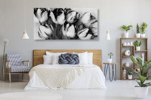Slika tulipani u proljetnom tonu u crno-bijelom dizajnu