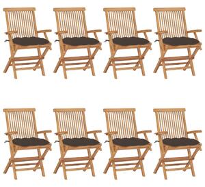 VidaXL Vrtne stolice sa smeđe-sivim jastucima 8 kom masivna tikovina