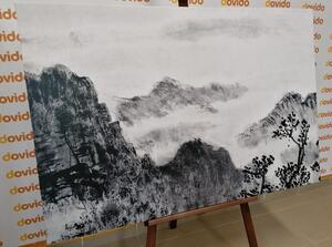 Slika tradicionalni kineski pejzaž u crno-bijelom dizajnu
