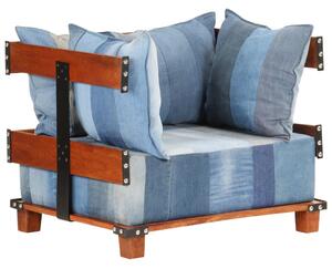 VidaXL Fotelja od traper tkanine i masivnog drva manga 80 x 67 x 62 cm