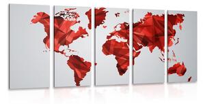 5-dijelna slika zemljovid svijeta u dizajnu vektorske grafike u crvenoj boji