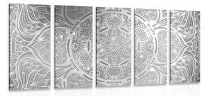 5-dijelna slika indijska Mandala s galaktičkom pozadinom u crno-bijelom dizajnu