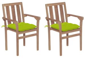 VidaXL Vrtne stolice s jarko zelenim jastucima 2 kom masivna tikovina