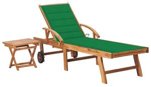 VidaXL Ležaljka za sunčanje sa stolićem i jastukom od masivne tikovine