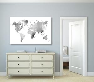 Slika zemljovid svijeta u crno-bijelom akvarelnom dizajnu