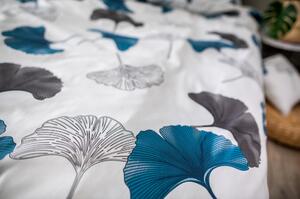 Plavo-siva posteljina od pamučnog satena Cotton House Ginko, 140 x 200 cm