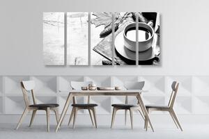 5-dijelna slika šalica kave u jesenjem dizajnu u crno-bijelom dizajnu