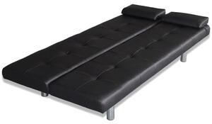 Sofa Krevet od Umjetne Kože s Dva Jastuka Podesiva Crna