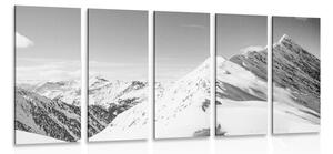 5-dijelna slika snježna planina u crno-bijelom dizajnu