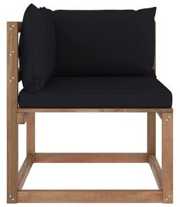 VidaXL Kutna vrtna sofa od paleta s crnim jastucima