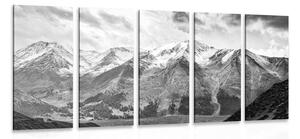 5-dijelna slika prekrasna planinska panorama u crno-bijelom dizajnu