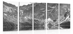 5-dijelna slika jezero Morské oko u Tatrama u crno-bijelom dizajnu