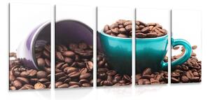 5-dijelna slika šalice sa zrnima kave