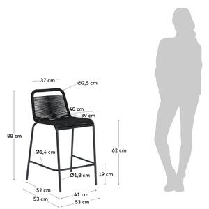 Crna barska stolica sa čeličnom konstrukcijom Kave Home Glenville, visina 62 cm
