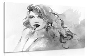 Slika akvarelni ženski portret u crno-bijelom dizajnu