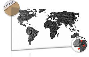 Slika na plutu crno-bijeli zemljovid svijeta