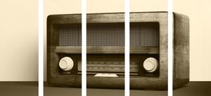 5-dijelna slika retro radio u sepijastom tonu