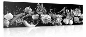 Slika organsko voće i povrće u crno-bijelom dizajnu