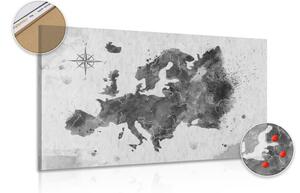 Slika na plutu retro zemljovid Europe u crno-bijelom dizajnu